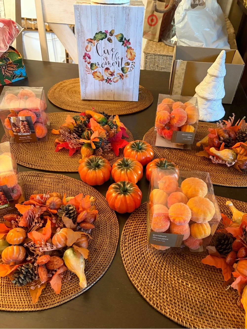 Huge Fall Decor Lot Pier 1 Flocked Pumpkins Vintage Wicker Place Mats ETC